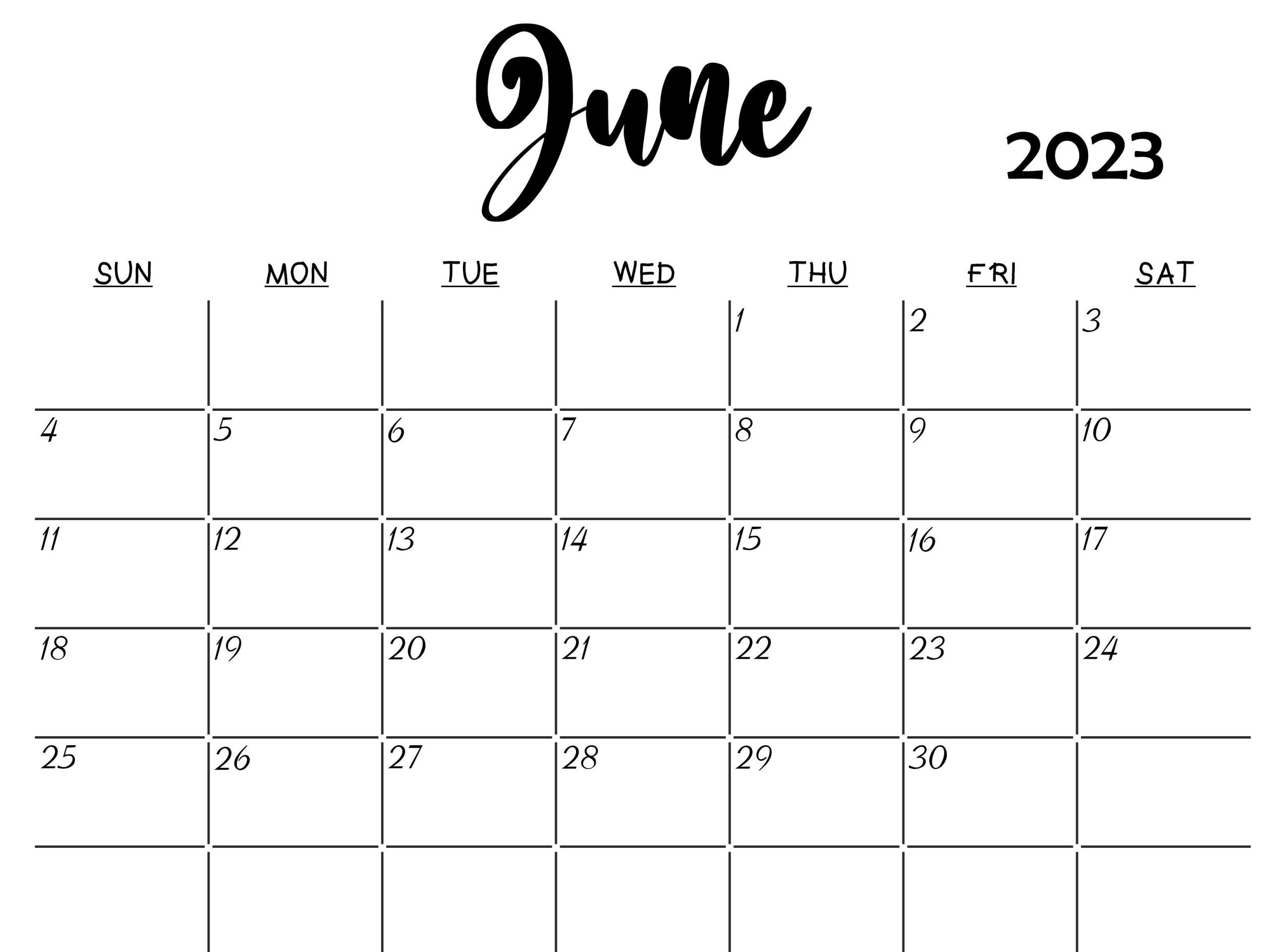 June 2023 Calendar editable Excel