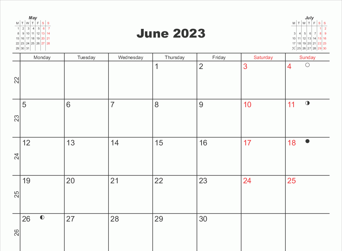 June 2023 Calendar with holidays Excel