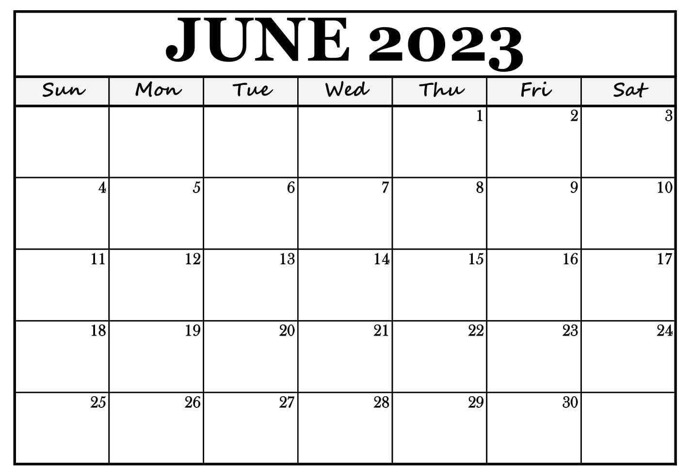 June 2023 Editable Calendar PDF