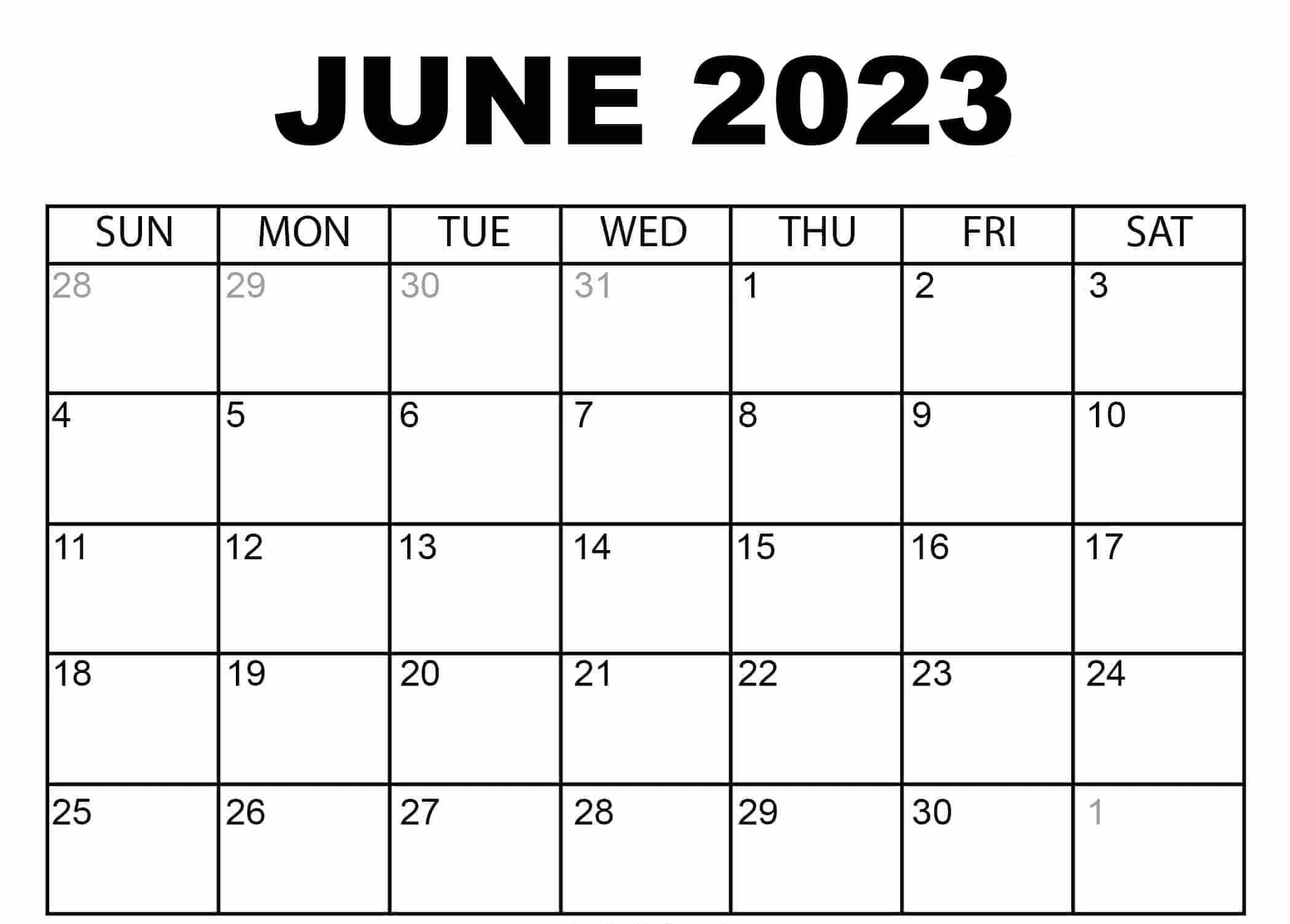 June Blank Calendar 2023 Templates
