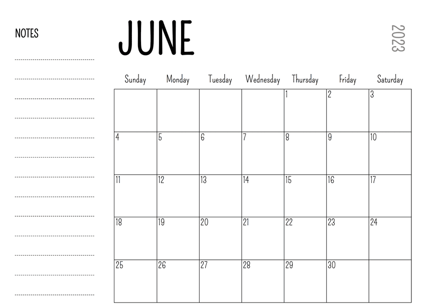 June Calendar 2023 Blank Template