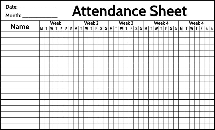 Attendance Printable Sheet Template