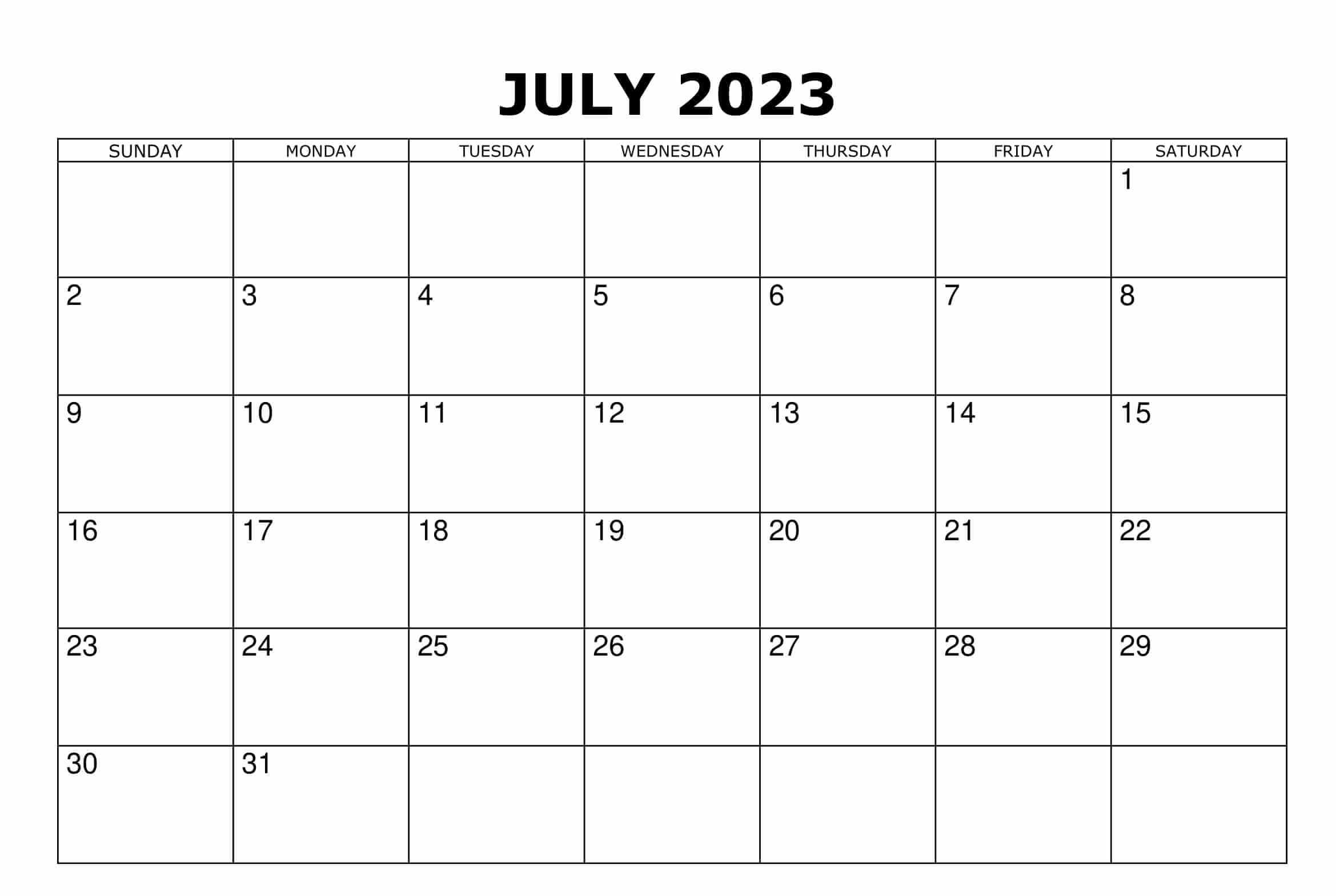 Editable July 2023 Calendar Basic