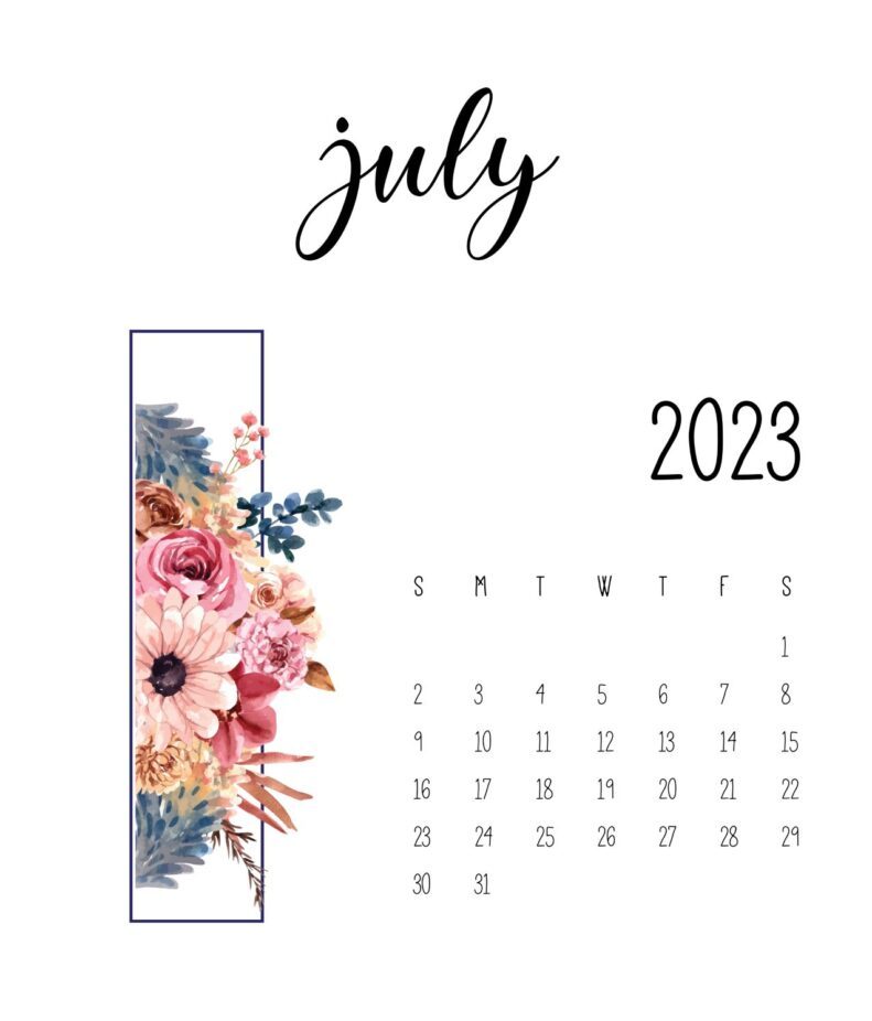 Floral July Calendar 2023 Templates