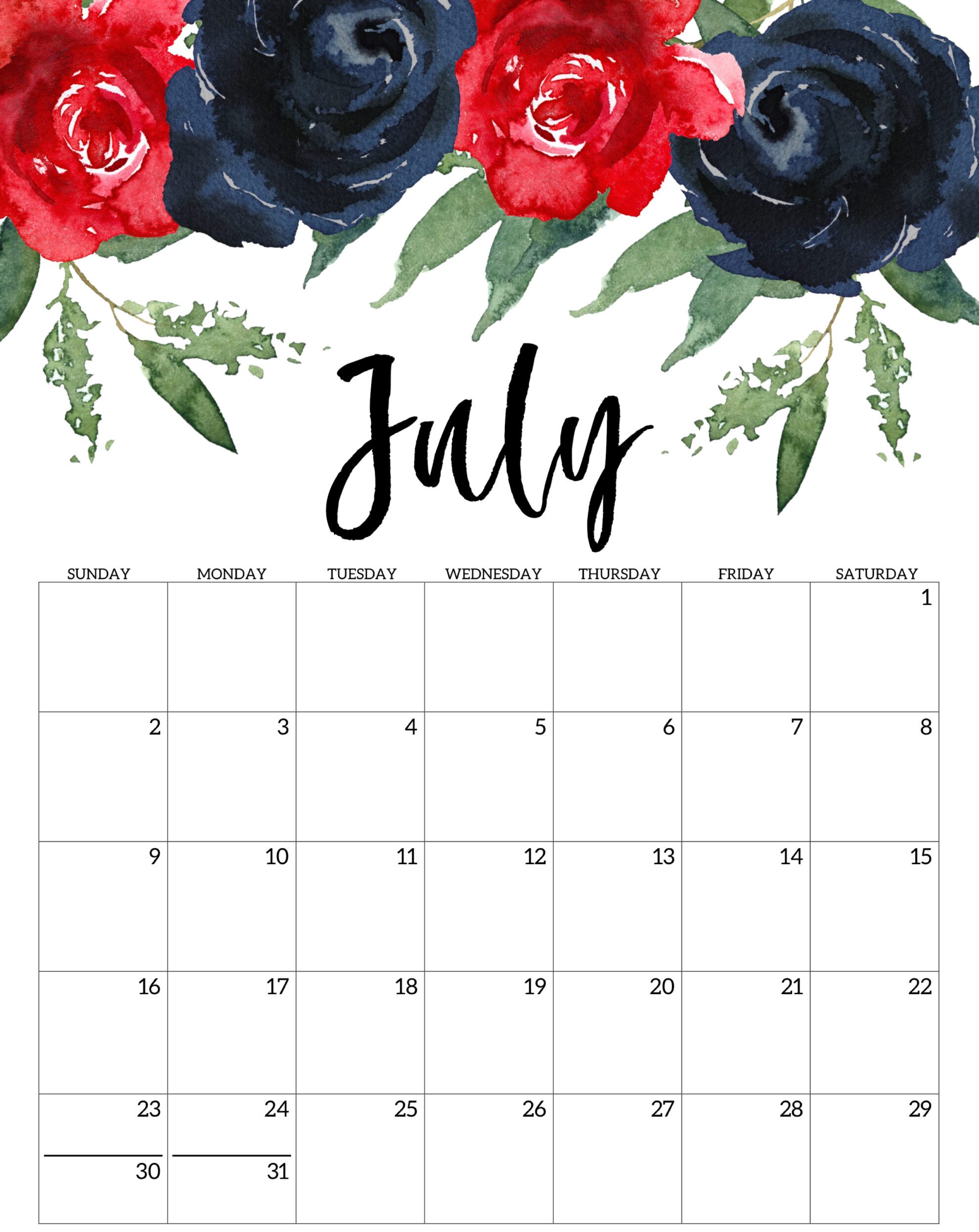 Floral July Calendar 2023