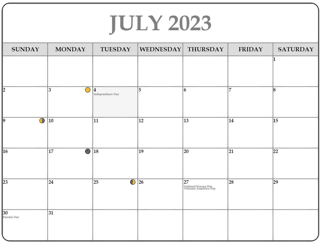 Free July 2023 Lunar Calendar Moon Phases