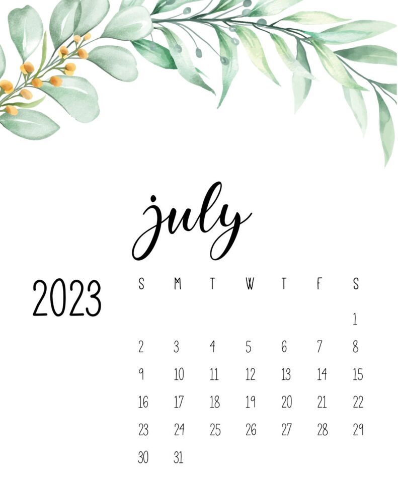 July 2023 Calendar Floral