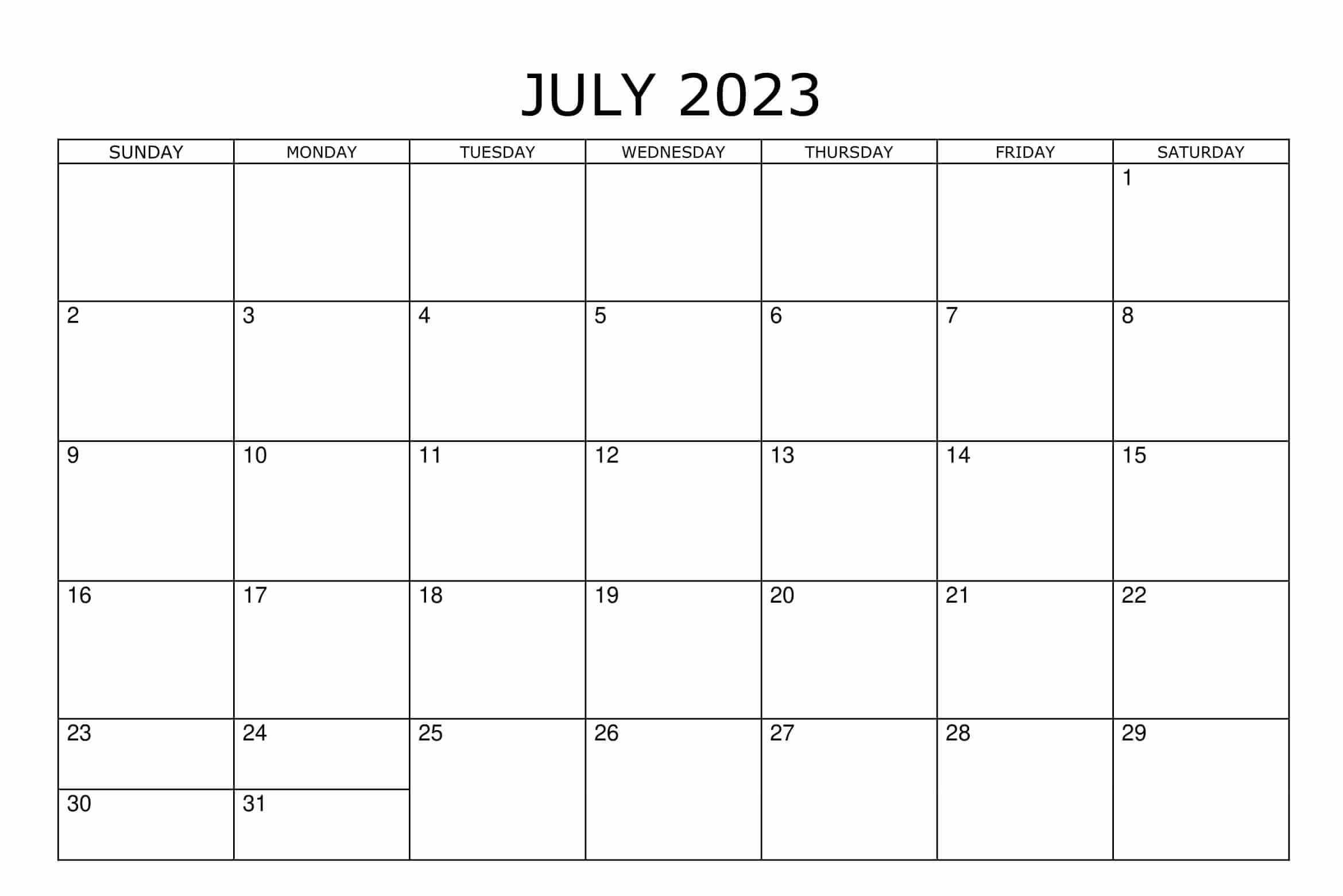 July 2023 Editable Calendar Holidays