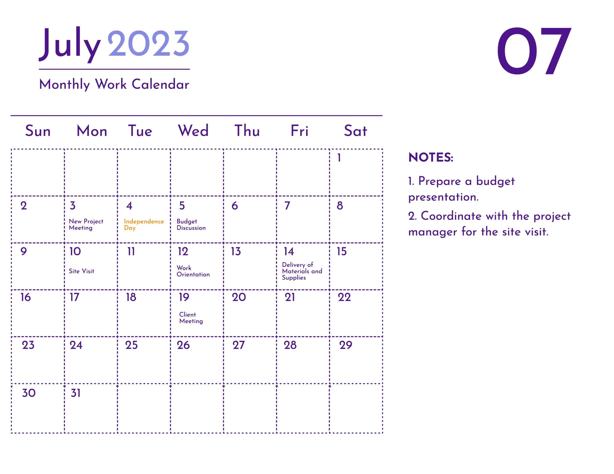 Printable July 2023 Calendar Holidays