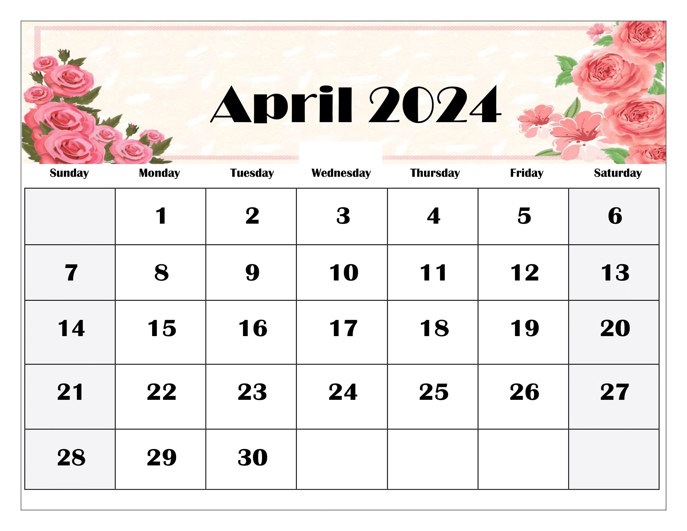 April Calendar 2024 Templates