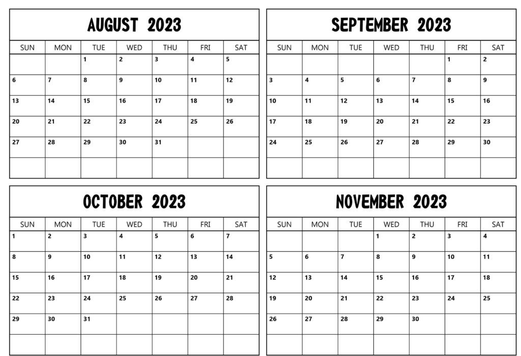 August September October November 2023 Calendar