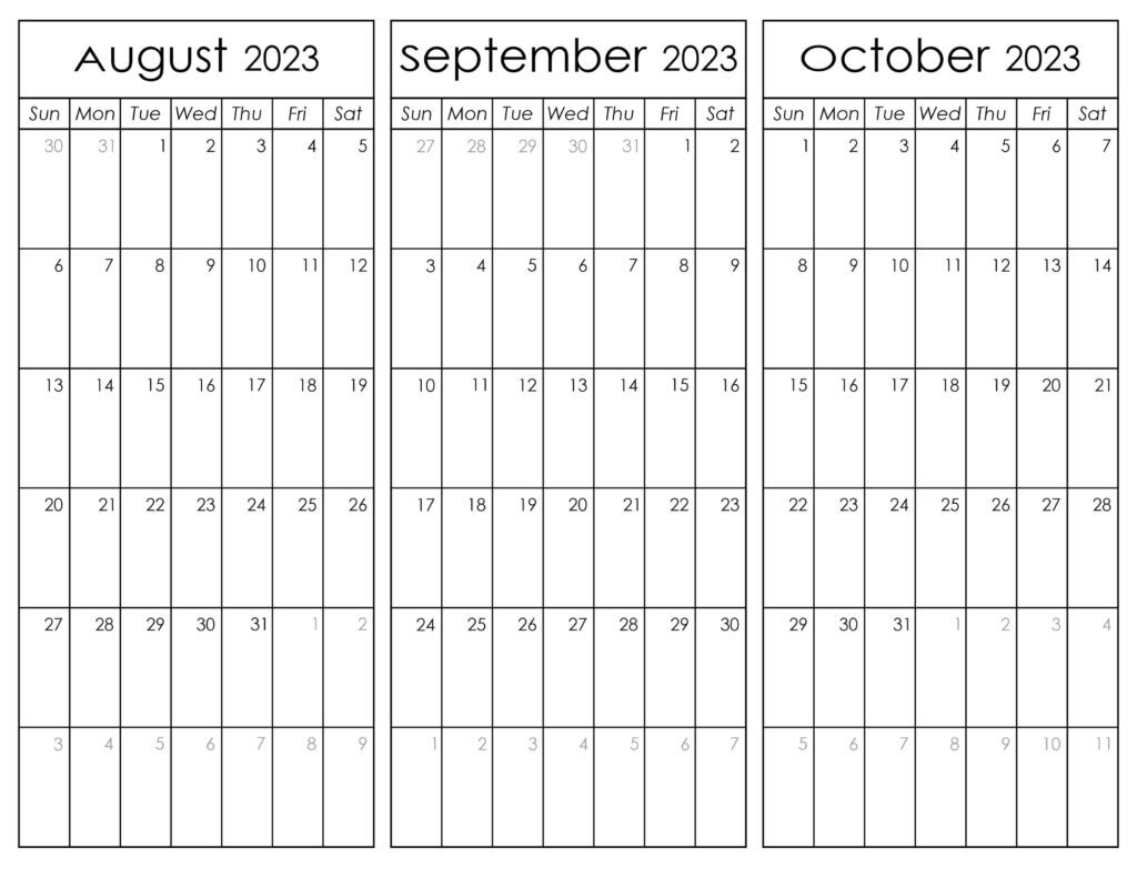 August September and October Calendar 2023