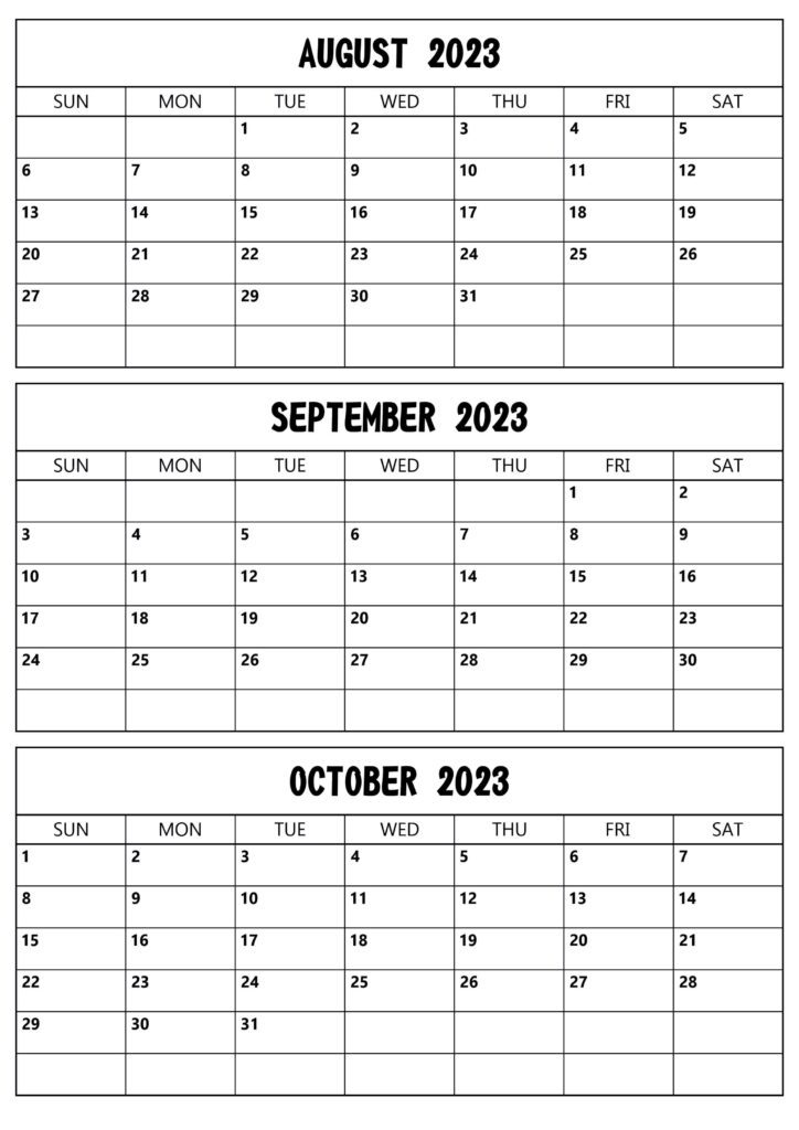 August to October 2023 Calendar
