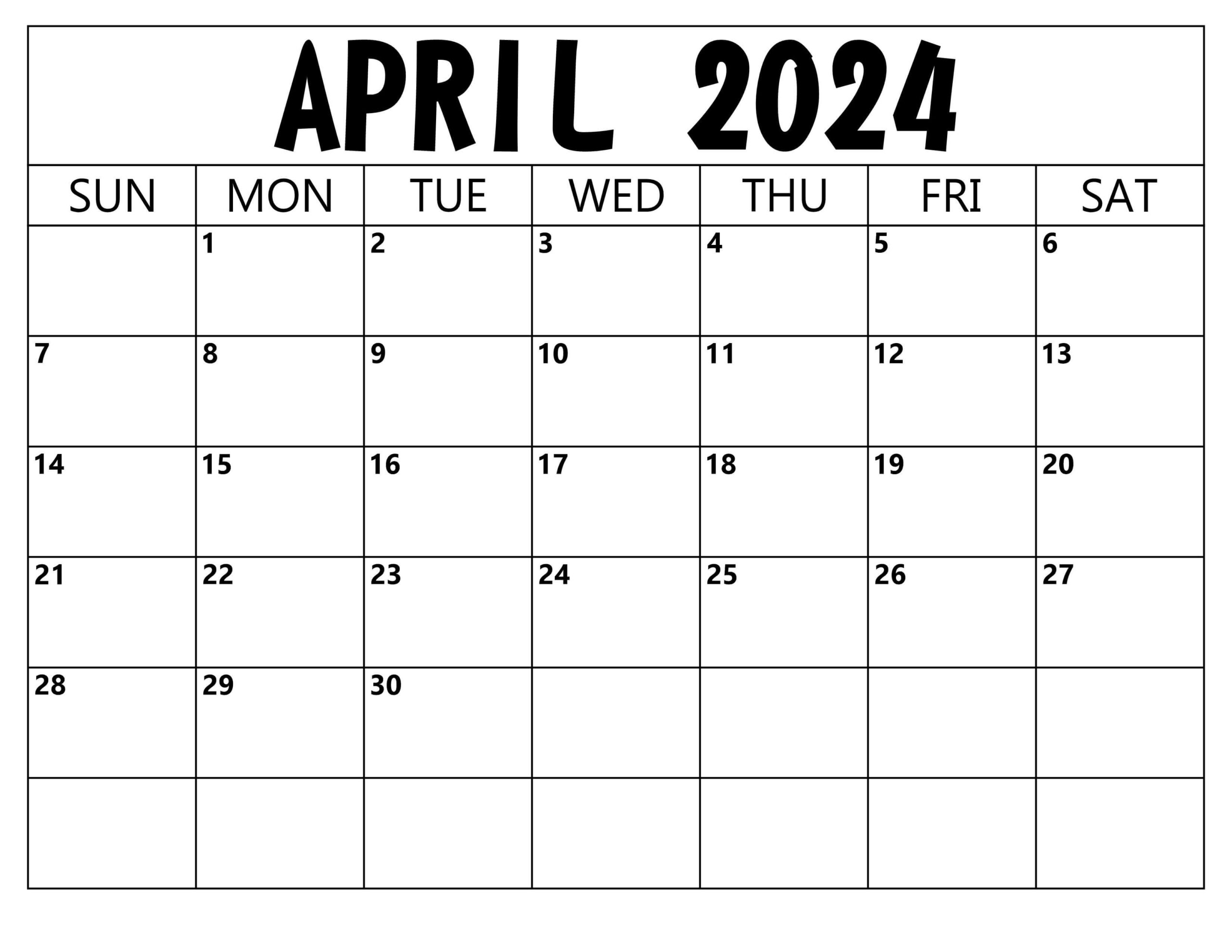 Blank Calendar April 2024
