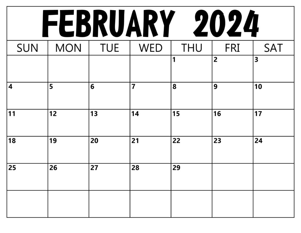 Blank Calendar February 2024
