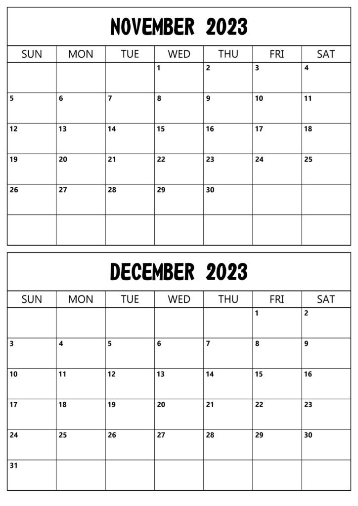 Calendar 2023 November December