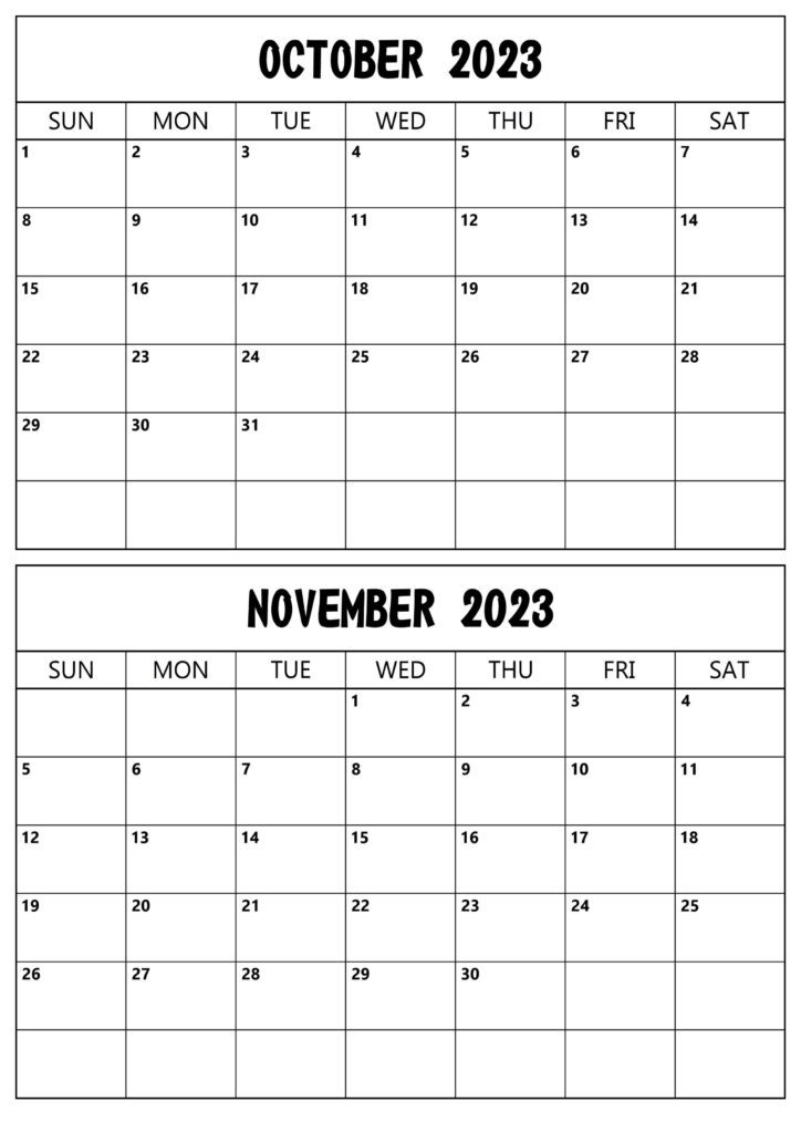 Calendar 2023 October November