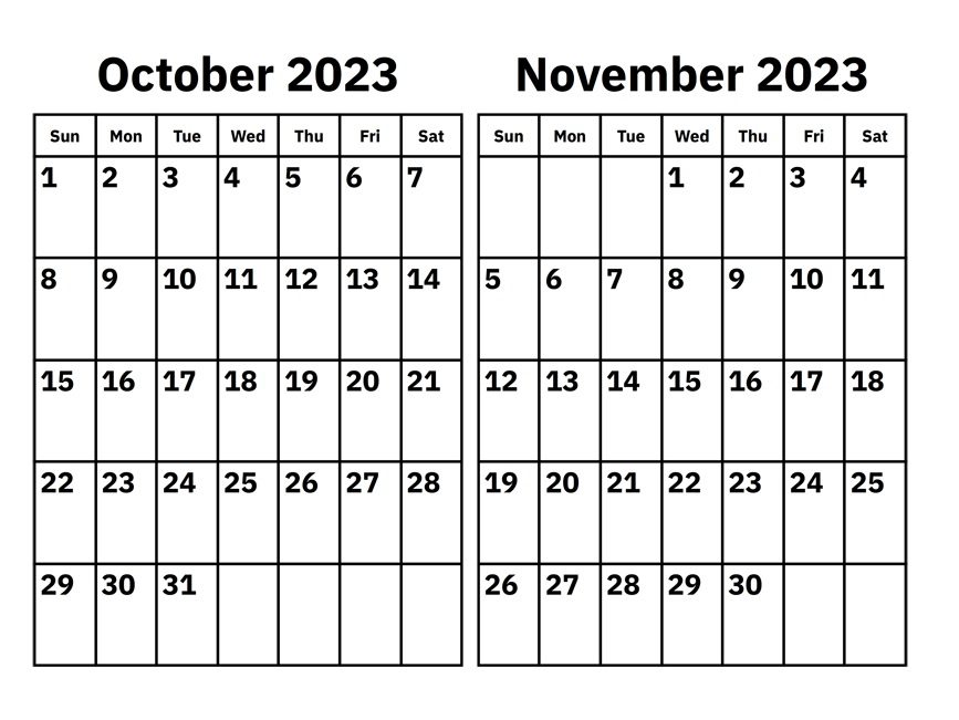 Calendar 2023 October November Blank