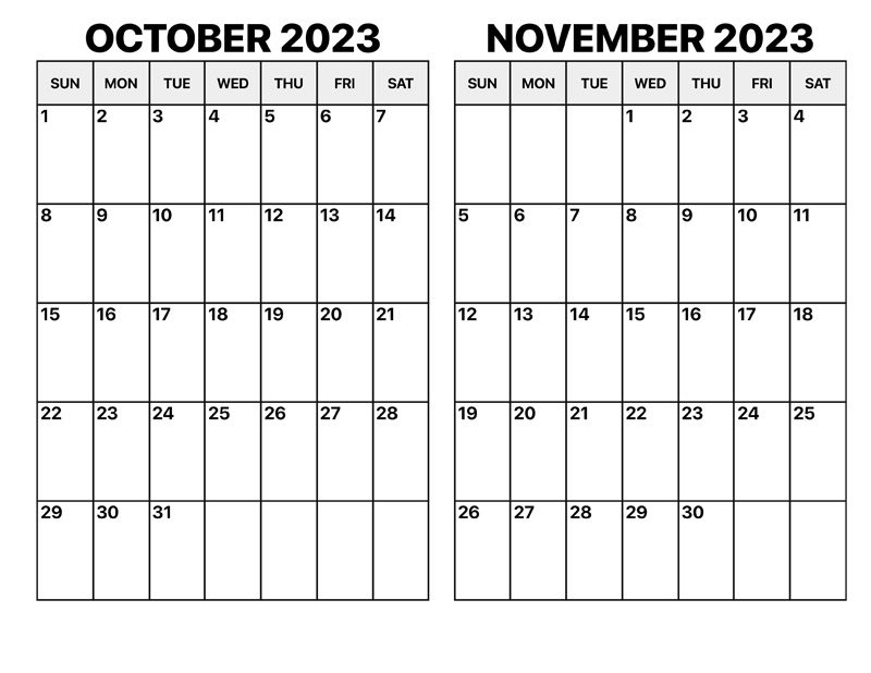 Calendar 2023 October November Template