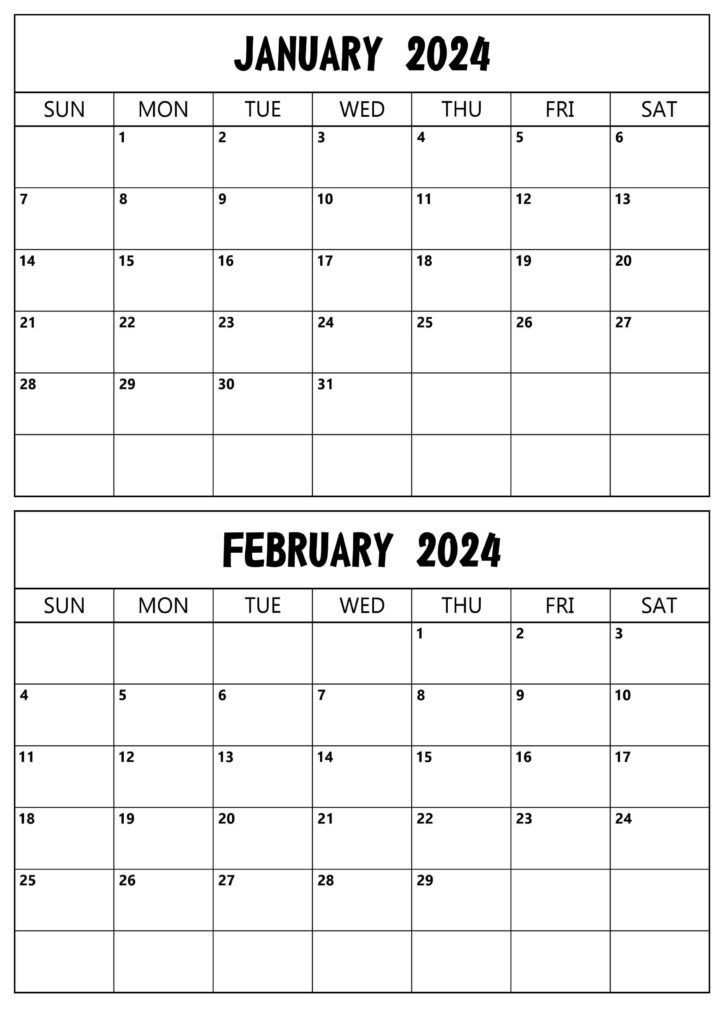 Calendar 2024 January February