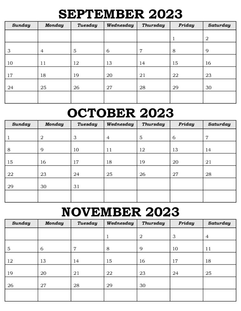 Calendar September October November 2023