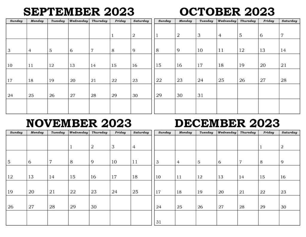 Calendar September to December 2023