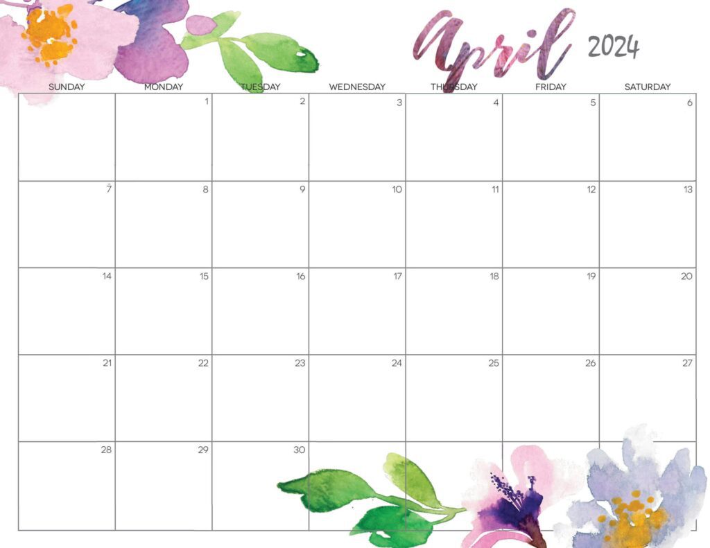 Cute April Calendar 2024 Printable