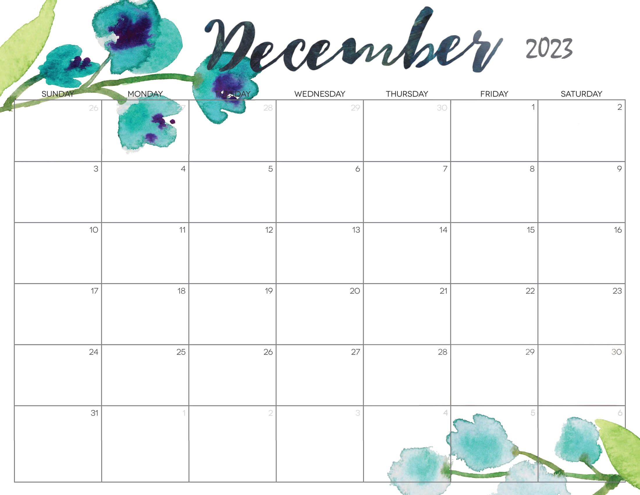 Cute December Calendar 2023 Printable