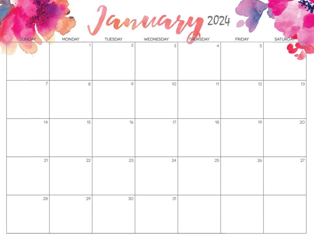 Cute January Calendar 2024 Printable