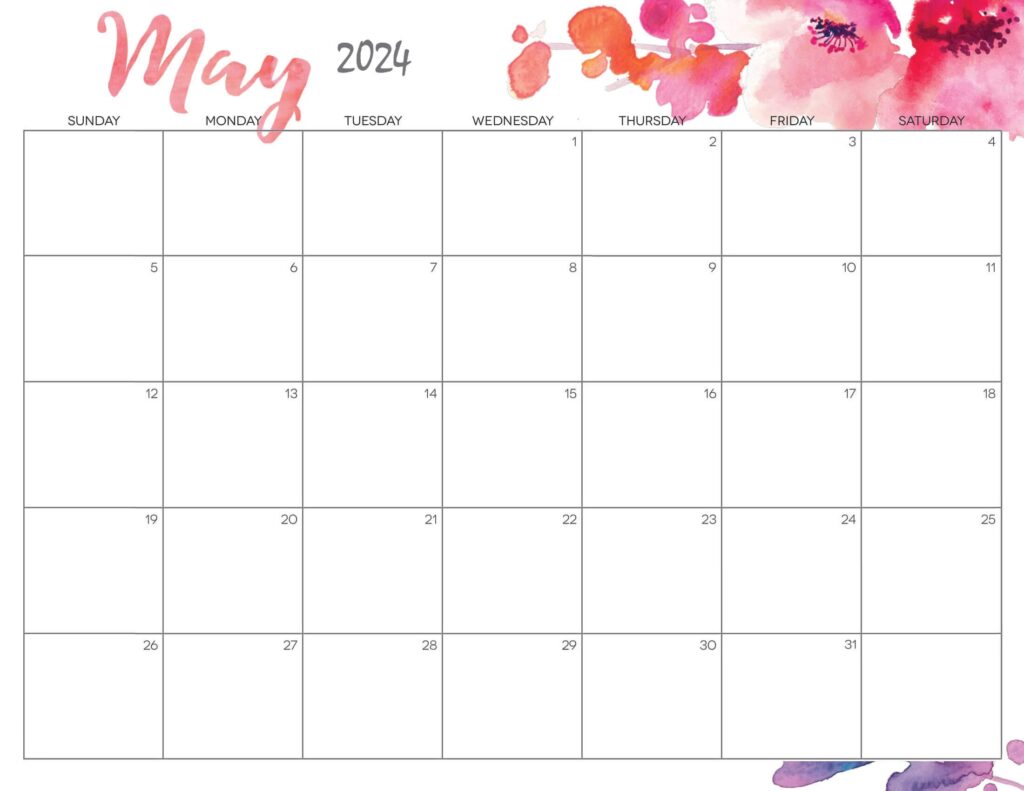 Cute May Calendar 2024 Printable