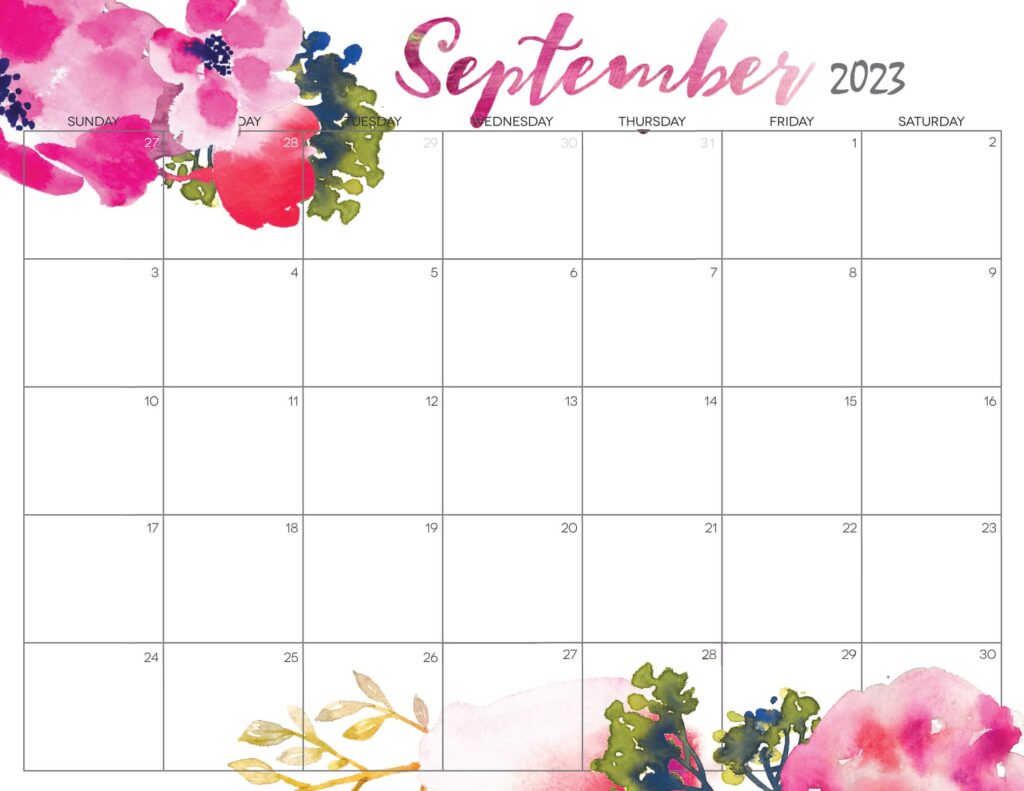 Cute September Calendar 2023 Printable