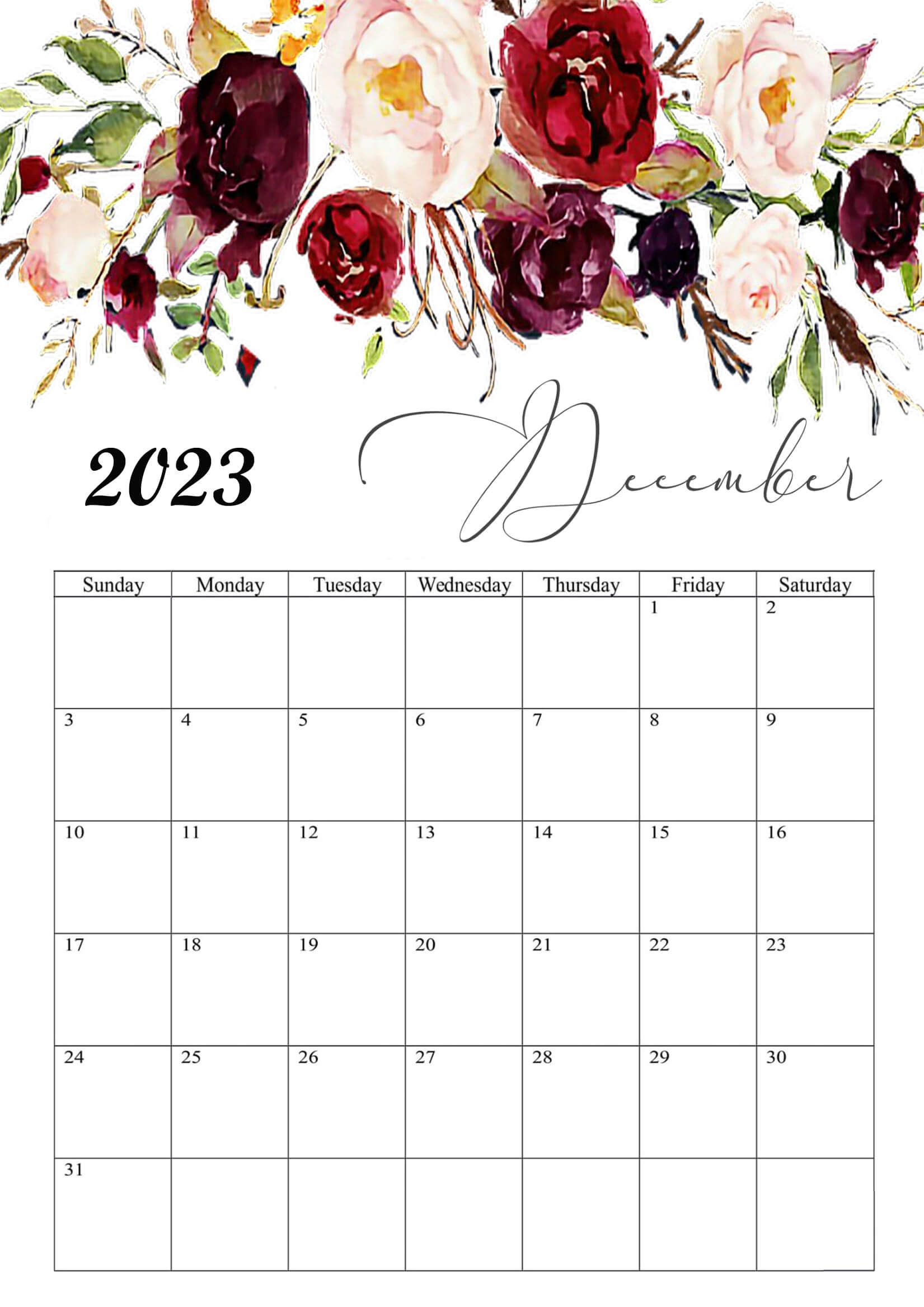 December 2023 Calendar Floral