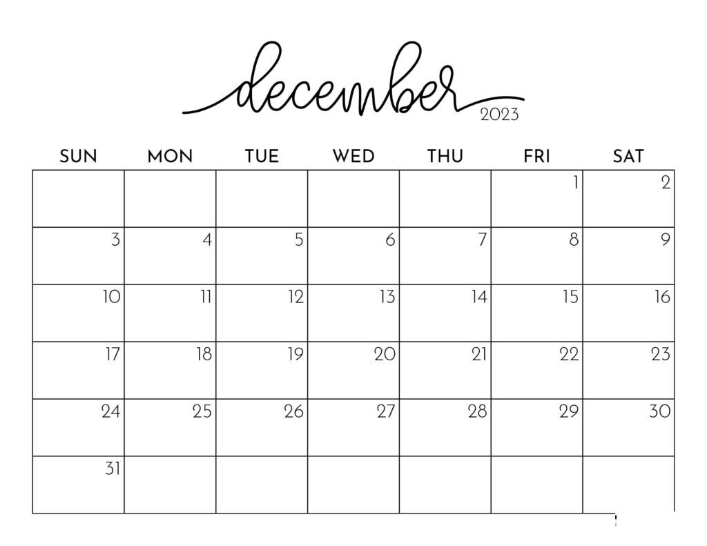 December 2023 Calendar Pemplate