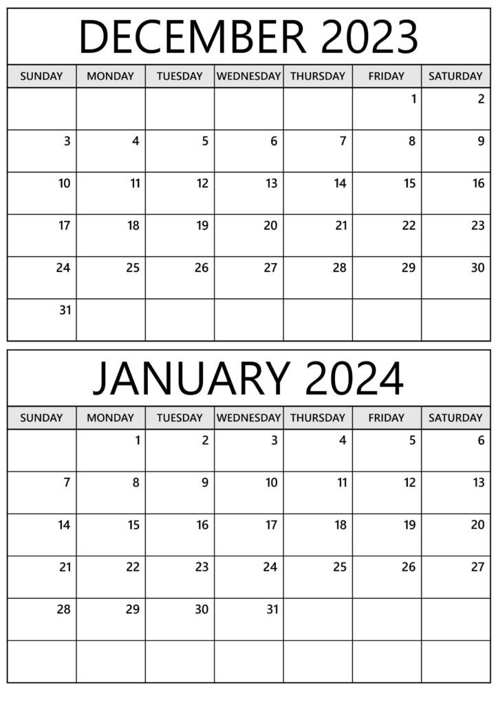 December 2023 January 2024 Calendar Pemplate