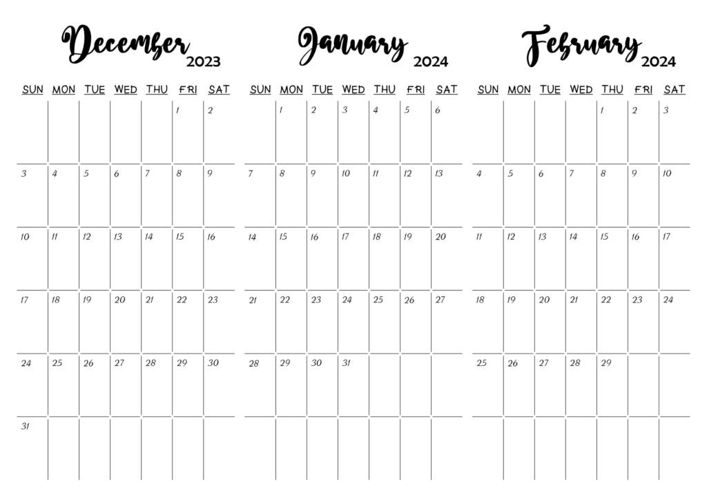 December 2023 January February 2024 Calendar