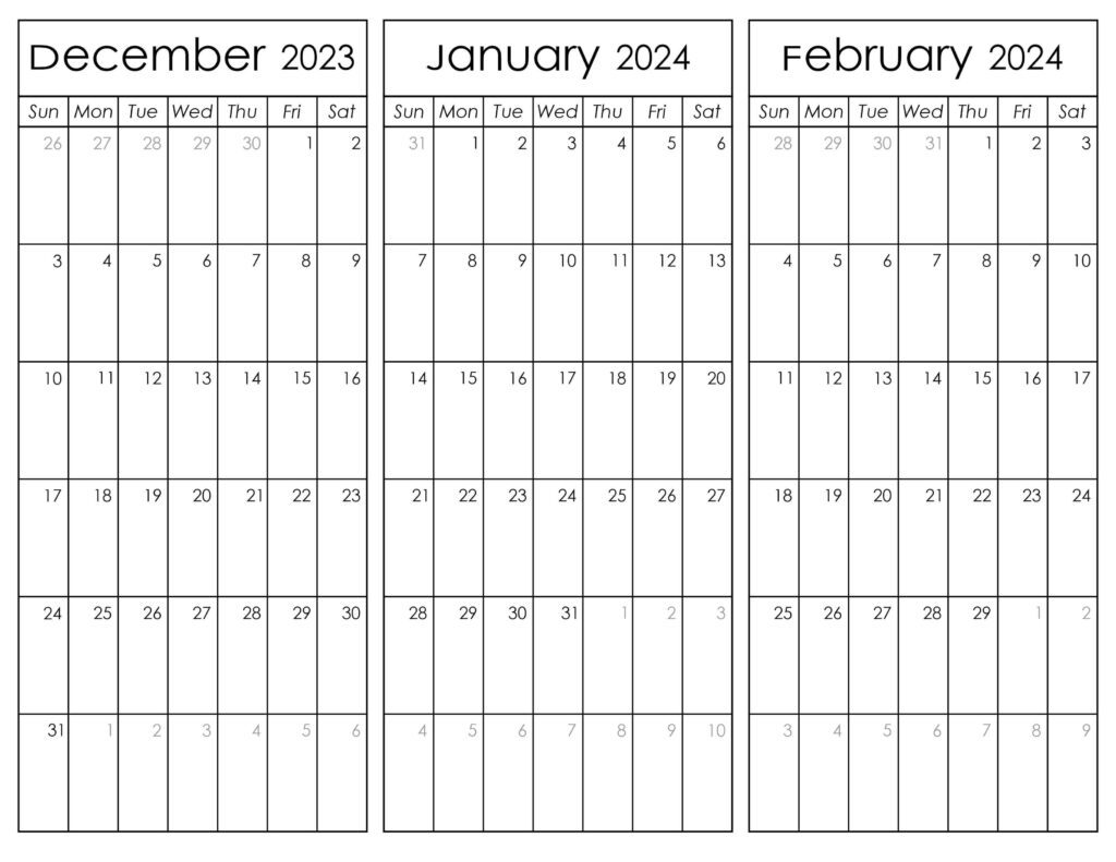December 2023 and January February 2024 Calendar