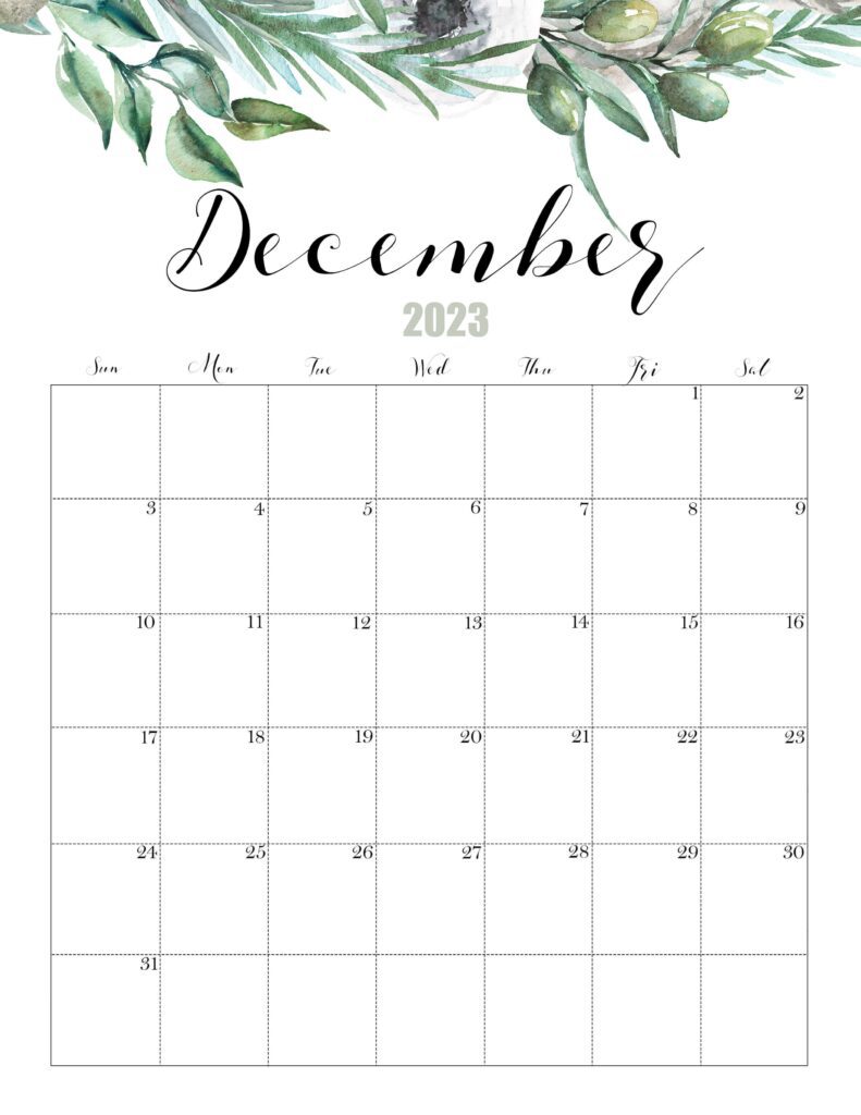 December Calendar 2023 Cute