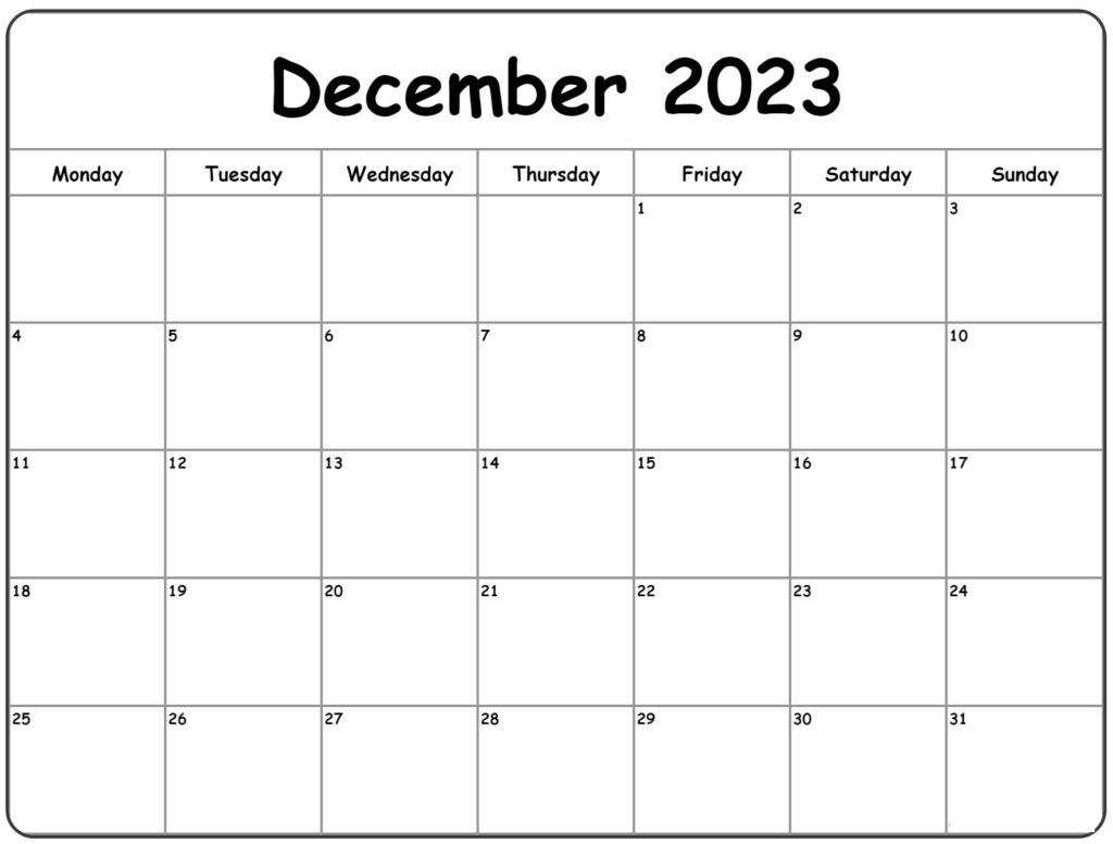 December Calendar 2023 Free