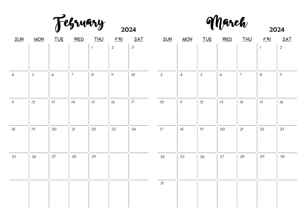 February March 2024 Calendar