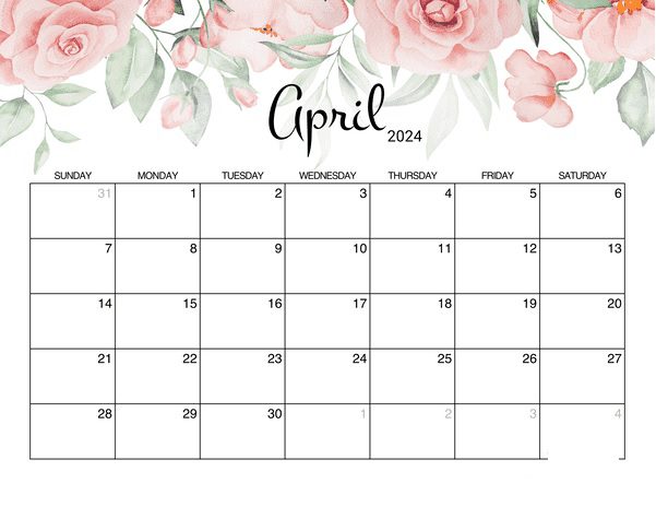 Free April 2024 Calendar
