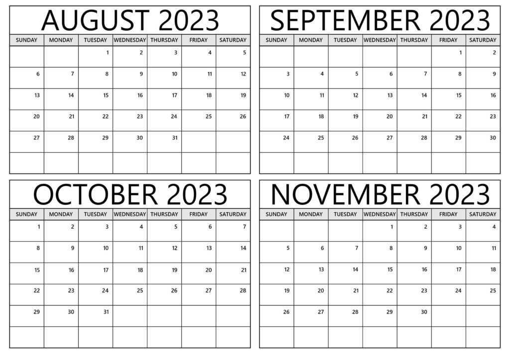 August to November 2023 Calendar