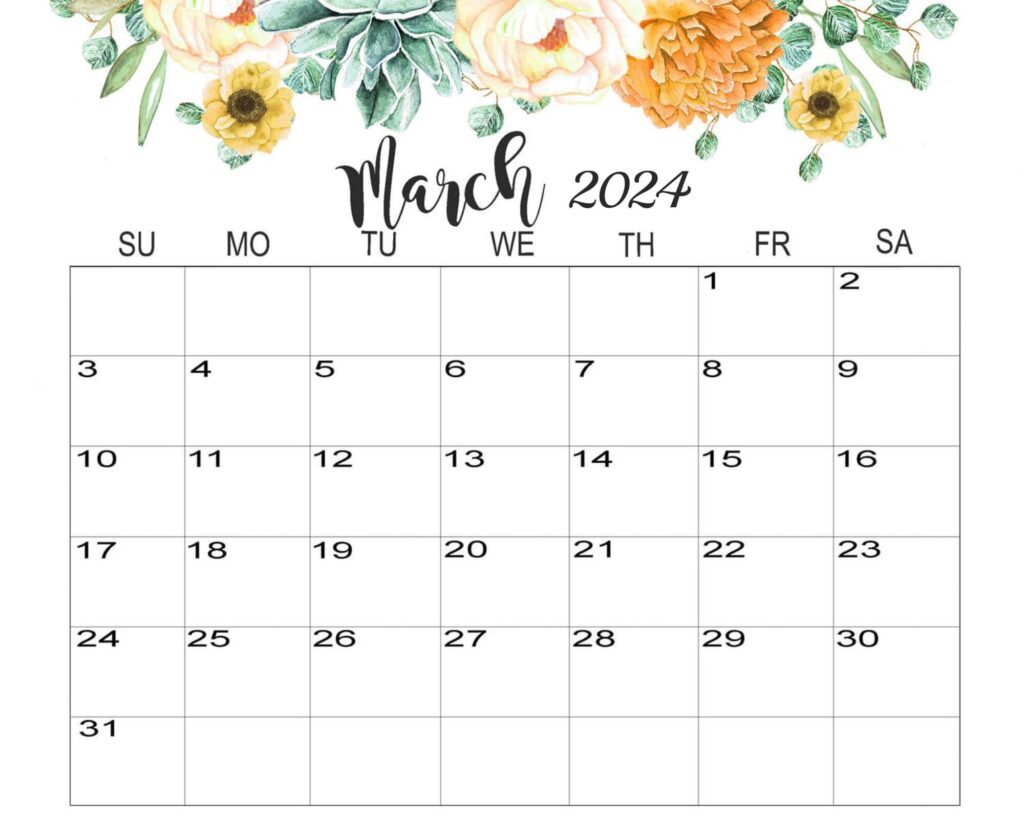 March 2024 Calendar Cute