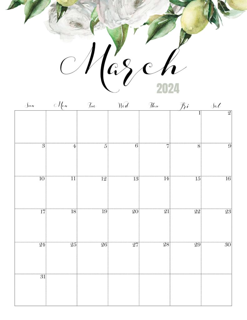 March Calendar 2024 Cute