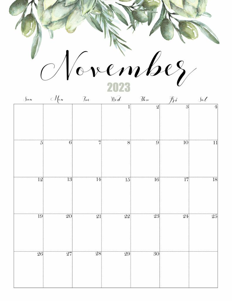 November Calendar 2023 Cute
