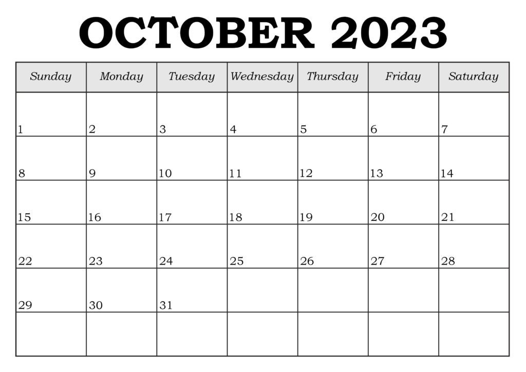 October 2023 Calendar Free