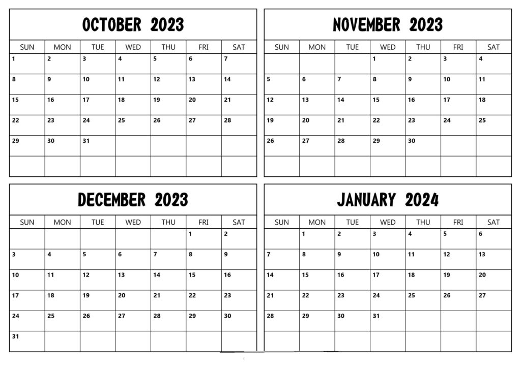 October November December 2023 January 2024 Calendar