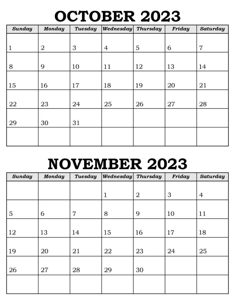 October and November Calendar 2023