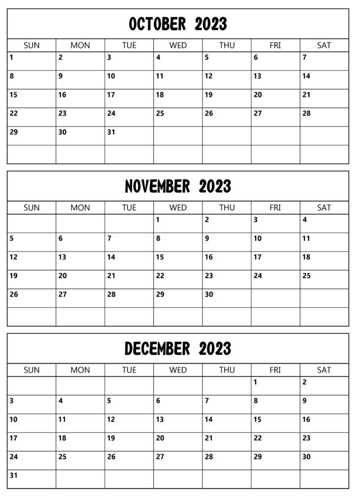 October to December 2023 Calendar