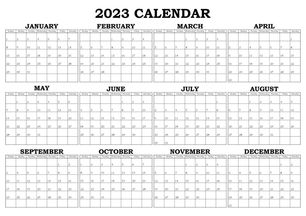 Printable 2023 Yearly Calendar
