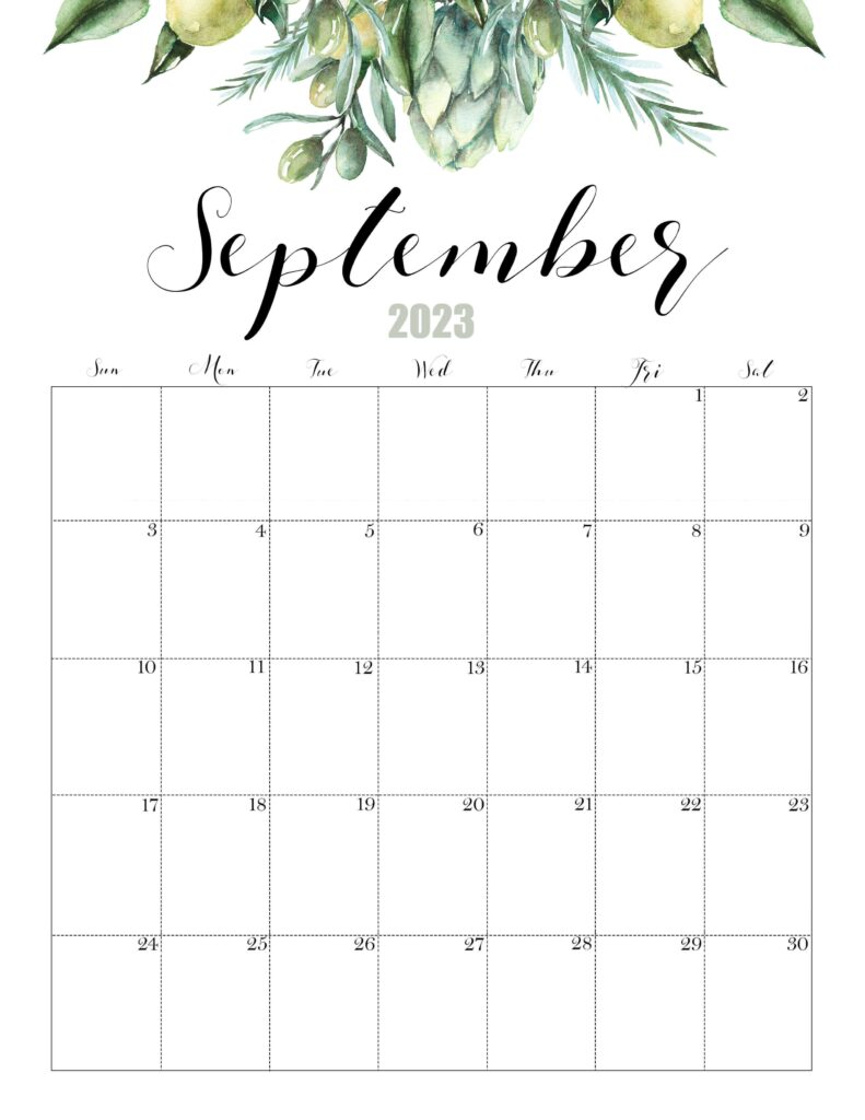 September Calendar 2023 Cute